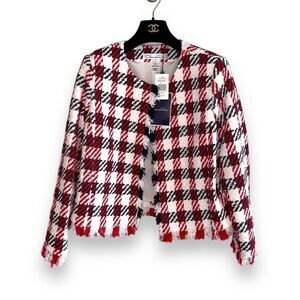 NWT Oscar De La Renta Bicolor Houndstooth Tweed Jacket Sz 14